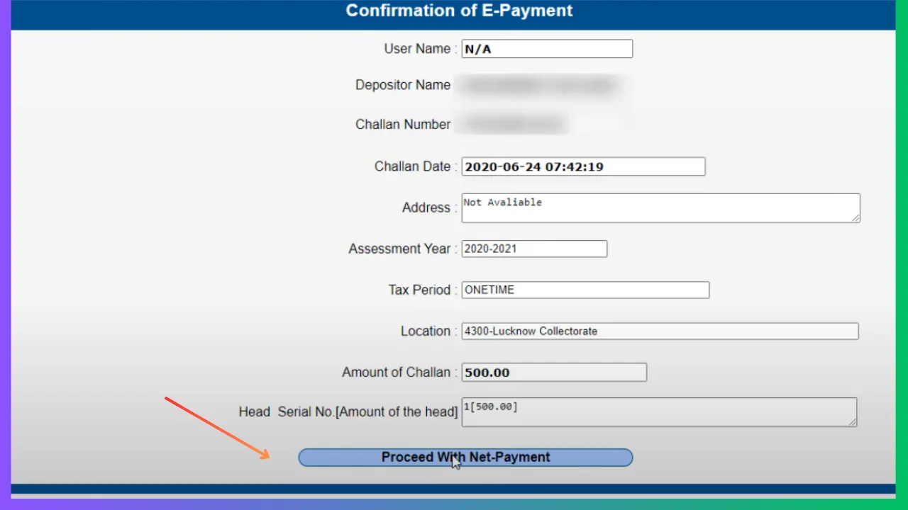 Confirmation Of e-Challan payment