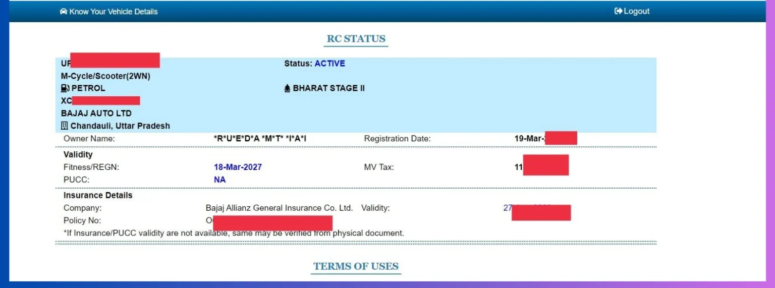 Vehicle Owner Details
